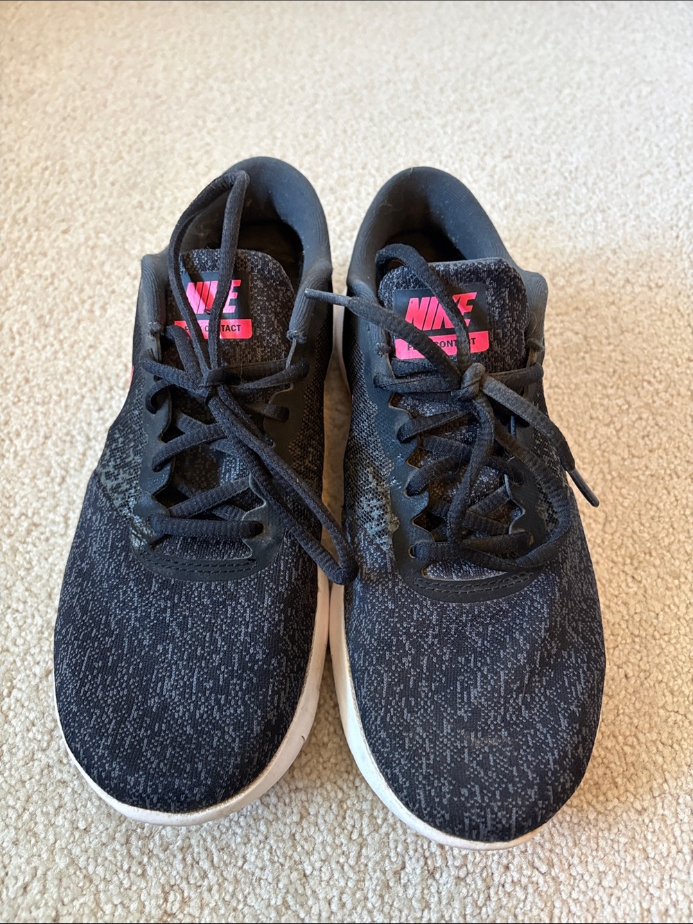 Nike Flex Contact Women’s Black Sneakers with Pink Logo Accents